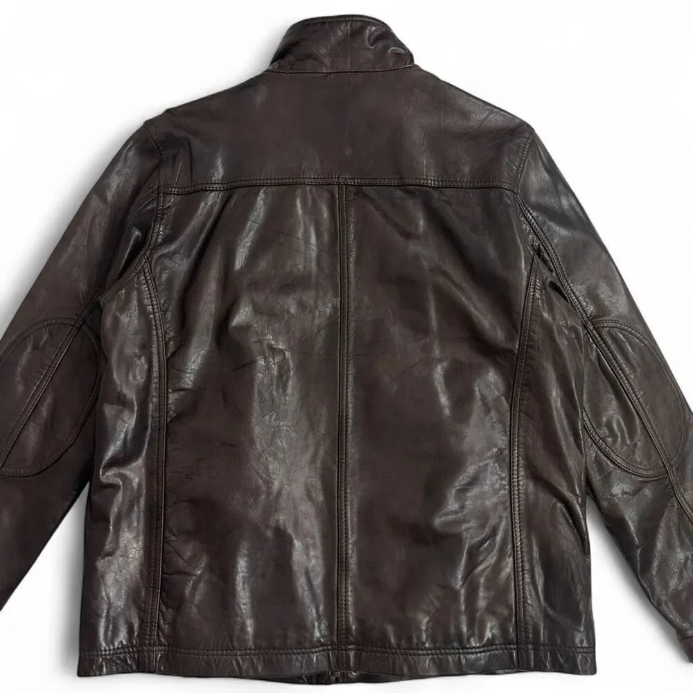 GUESS Brown Leather Moto Field Jacket XL – Genuine Leather – Rare 11PLA1001